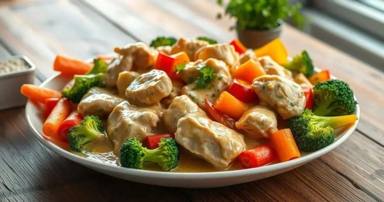 frango com legumes no creme