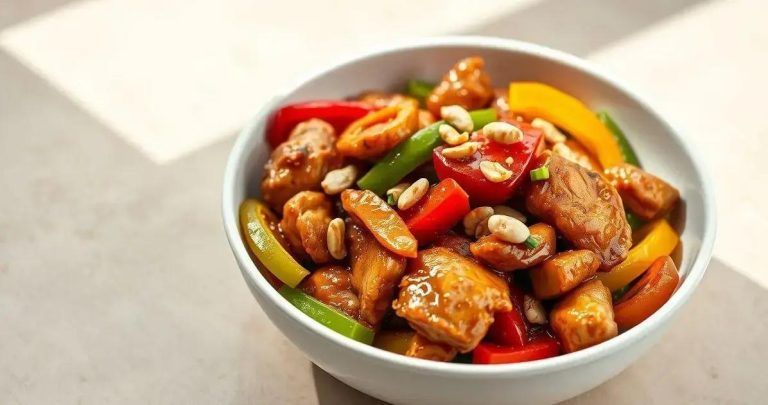 Frango xadrez com pimentões e amendoim