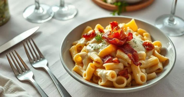 macarrão com molho branco e bacon