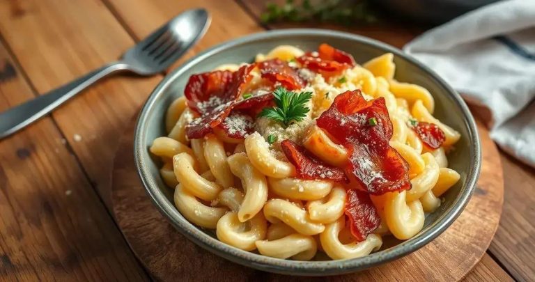 macarrão com molho branco e bacon