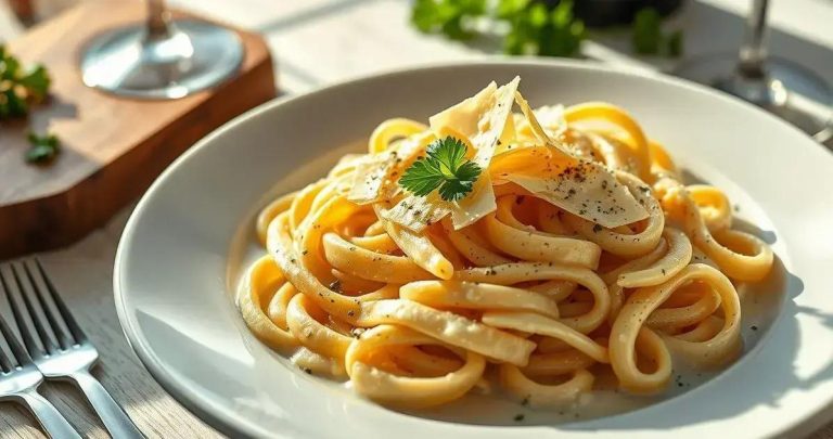 Receita de Macarrão ao Molho Branco com Toque de Alho e Queijo macarrão ao molho branco
