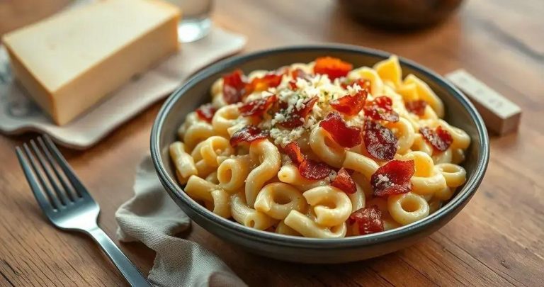 Receita de Macarrão ao Molho Branco com Bacon e Queijo macarrão ao molho branco com bacon