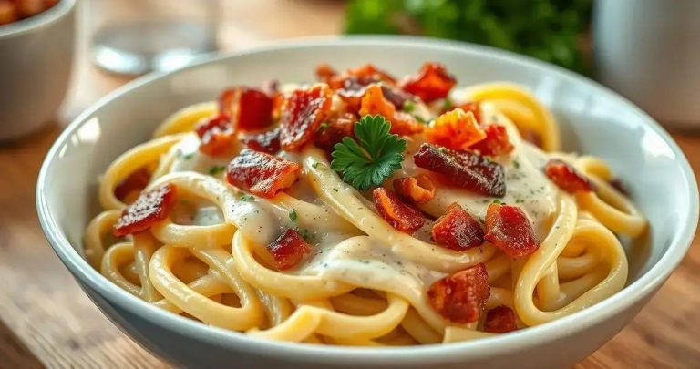 macarrão ao molho branco com bacon