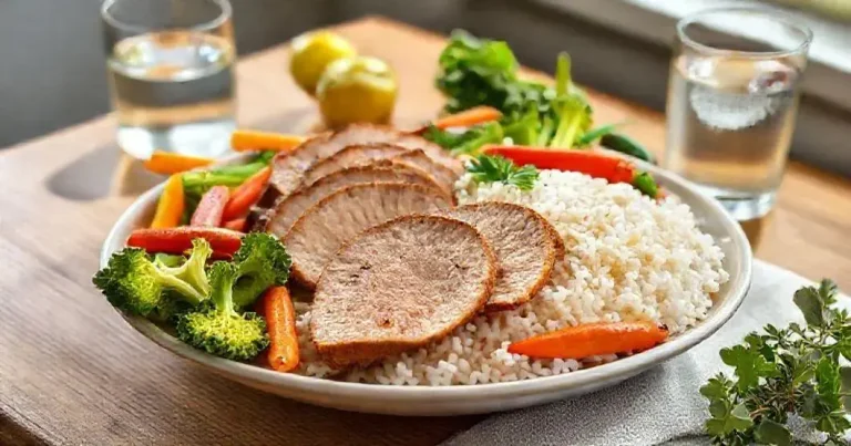 fraldinha com arroz e legumes