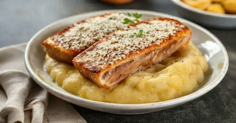 fraldinha com purê e queijo